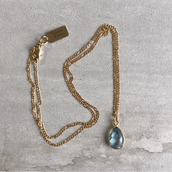 Blue Topaz 22k Gold Teardrop Necklace - Picture 7 of 7